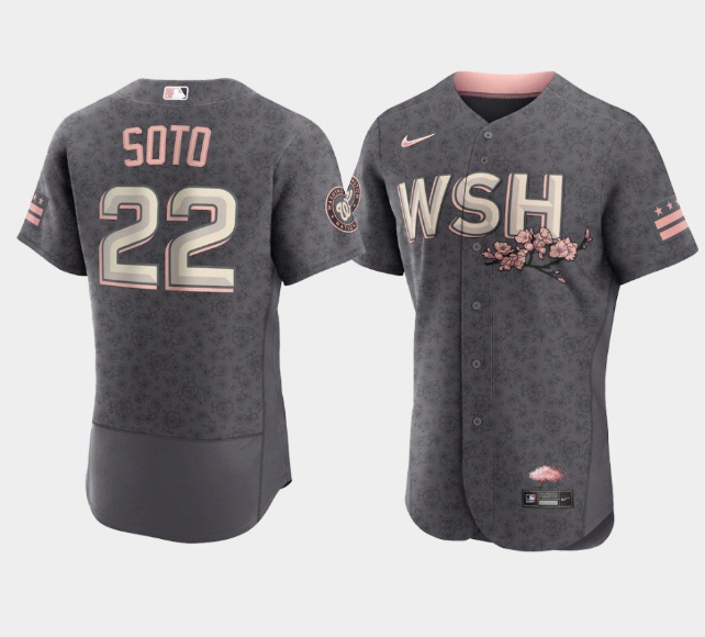 Men's Washington Nationals #22 Juan Soto 2022 Grey City Connect Cherry Blossom Flex Base Stitched MLB Jersey
